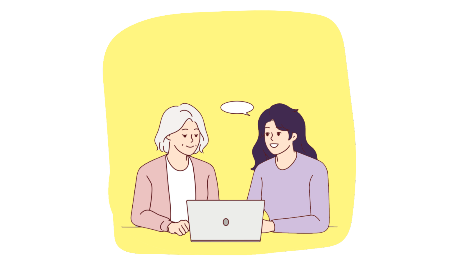 An image of a young woman and a older woman sitting together at a table looking at a laptop.